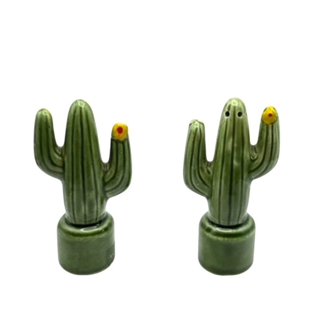 Cactus Salt Pepper Shakers Vintage Mid Century Ceramic Made in Japan Green Retro